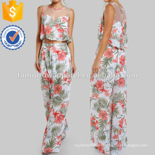 Tropical Print Mesh Crop & Matching Pant Set Manufacture Wholesale Fashion Women Apparel (TA4112SS)